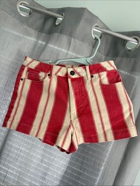 Forever 21 Red and Cream Striped Denim Shorts